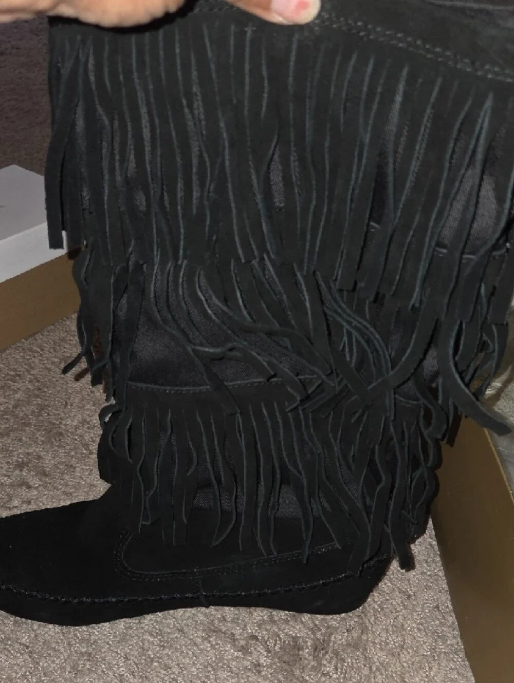 Fringe Mid-Calf Women's Boots - Black - Picture 6 of 8